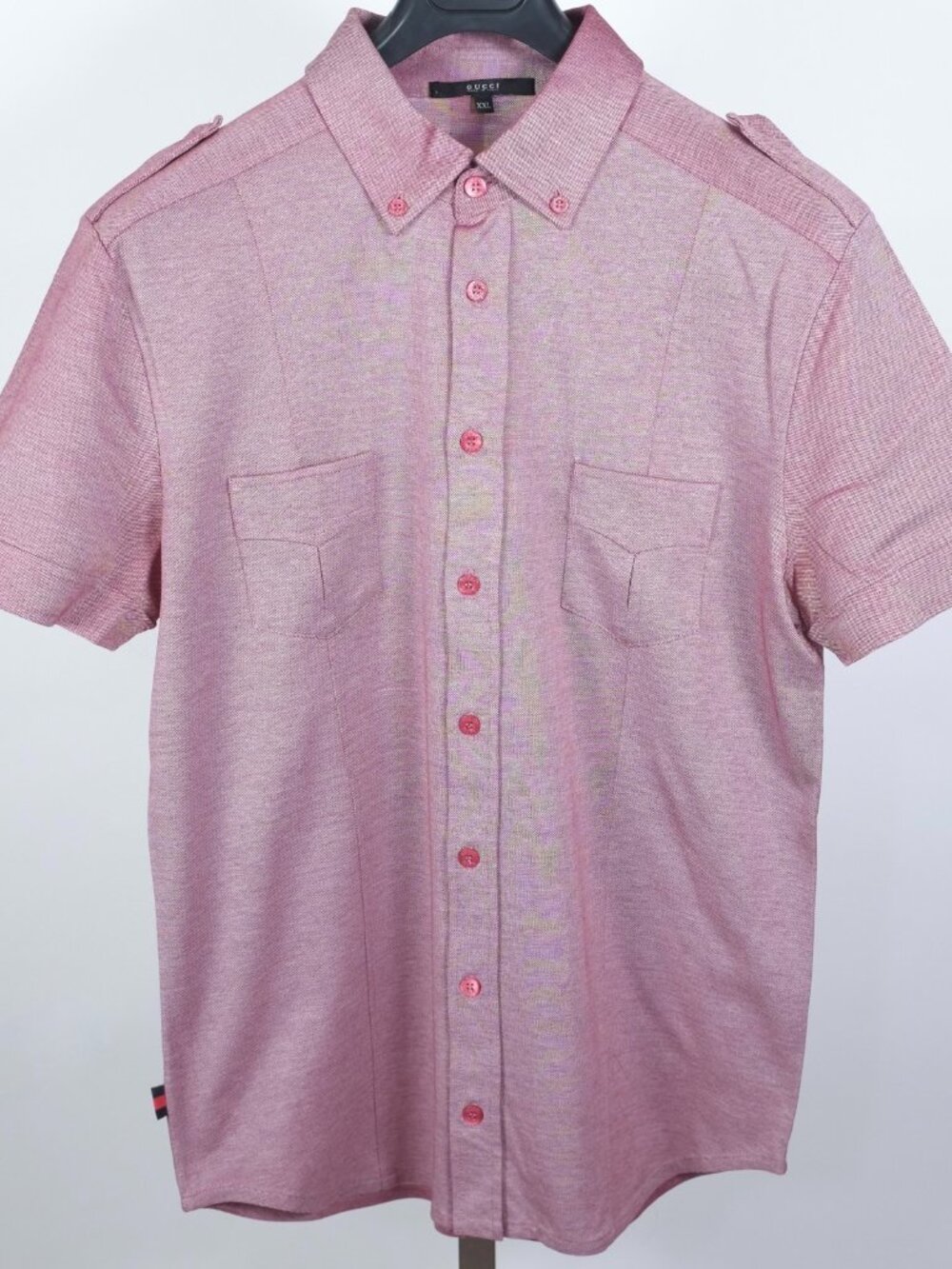 GUCCI shirt sz XXL ( 42 chest ) pink military epaulettes slim fit